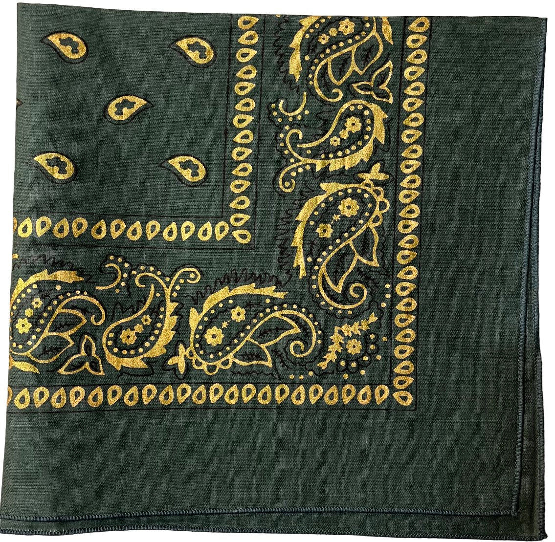 Gold paisley bandana 22x22 dozen pack - Forest Green