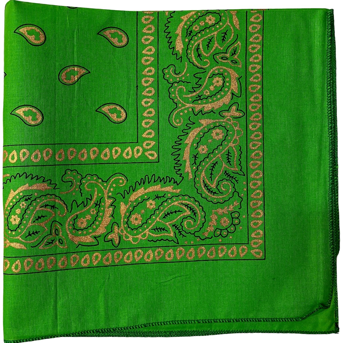 Gold paisley bandana 22x22 dozen pack - Green