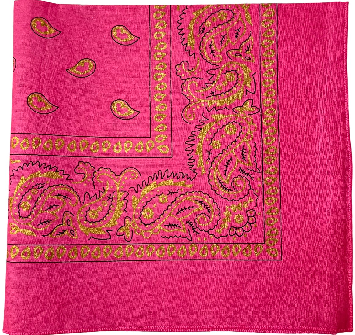 Gold paisley bandana 22x22 dozen pack - Hot Pink